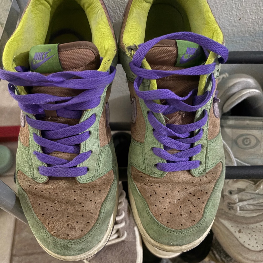 Nike Green and Brown Sneakers with Purple Laces